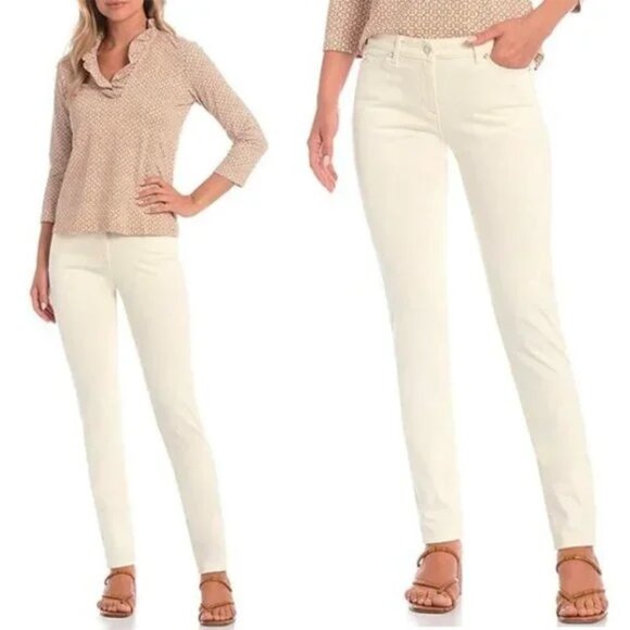 J. McLaughlin White Slim Straight Leg Stretch Jeans Size 14 - Picture 1 of 13